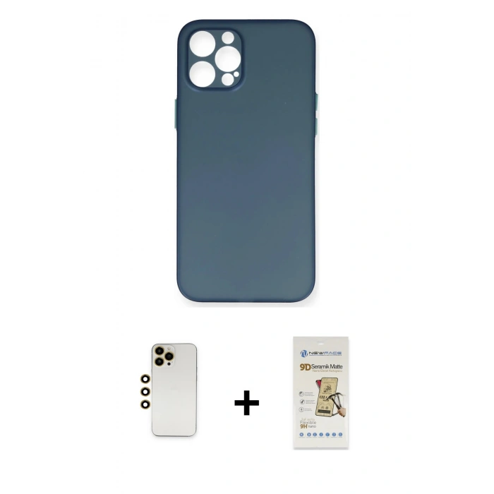 MARSİLYAN™- iPhone 12 Pro Max Kılıf Yadigar Yansıma Serisi - Siyah Mat Seramik Nano Ekran Koruyucu + Shine Kamera Lens - GD