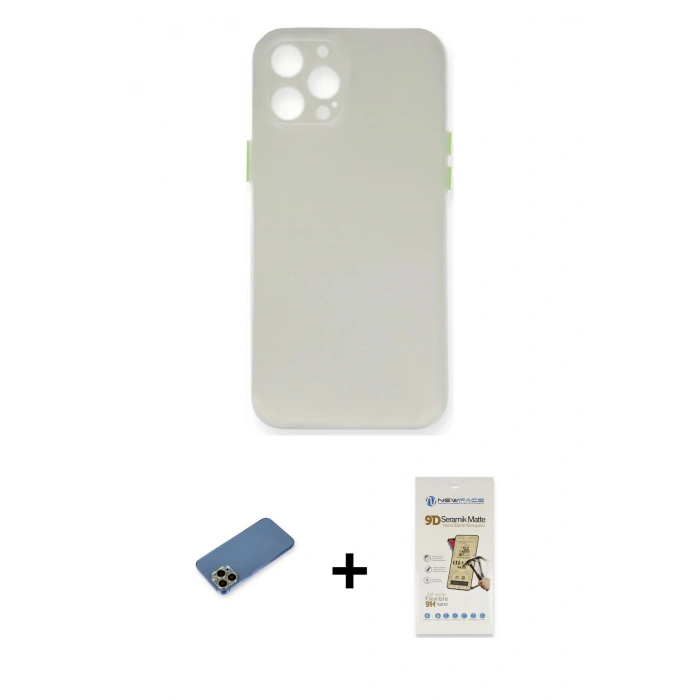MARSİLYAN™- iPhone 12 Pro Max Kılıf Yadigar Yansıma Serisi - Siyah Mat Seramik Nano Ekran Koruyucu + Shine Kamera Lens Koruma Cam - GD
