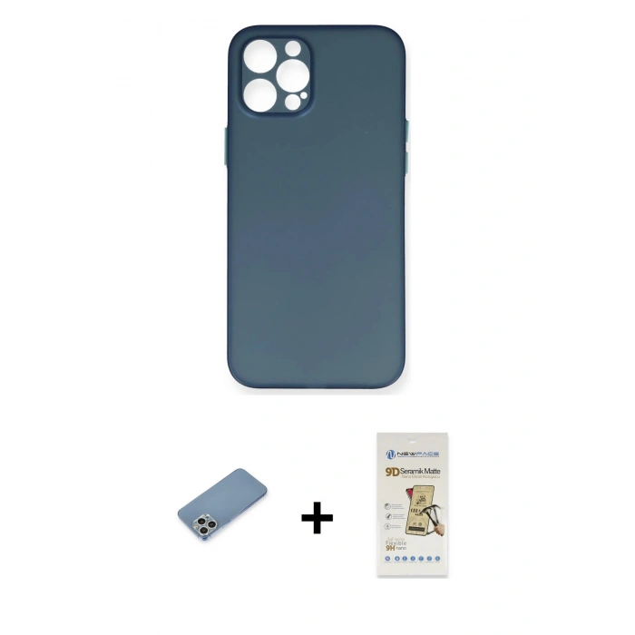MARSİLYAN™- iPhone 12 Pro Max Kılıf Yadigar Yansıma Serisi - Siyah Mat Seramik Nano Ekran Koruyucu + Shine Kamera Lens Koruma Cam - GS
