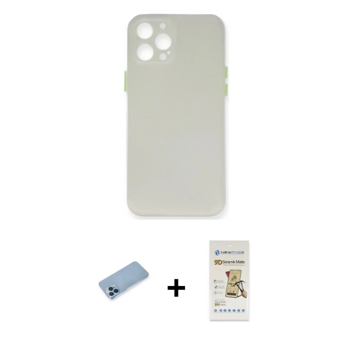 MARSİLYAN™- iPhone 12 Pro Max Kılıf Yadigar Yansıma Serisi - Siyah Mat Seramik Nano Ekran Koruyucu + Shine Kamera Lens Koruma Cam - MI