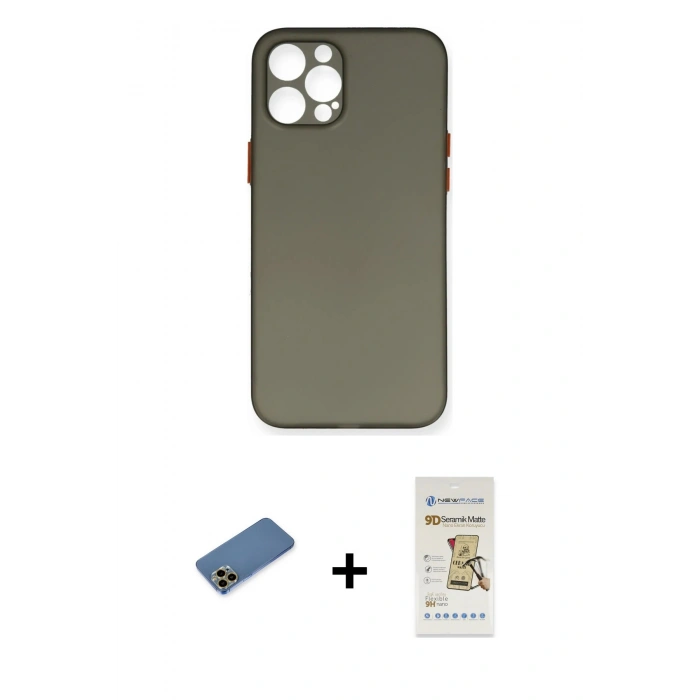 MARSİLYAN™- iPhone 12 Pro Max Kılıf Yadigar Yansıma Serisi - Siyah Mat Seramik Nano Ekran Koruyucu + Shine Kamera Lens Koruma Cam - GD