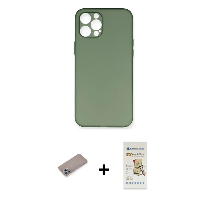 MARSİLYAN™- iPhone 12 Pro Max Kılıf Yadigar Yansıma Serisi - Siyah Mat Seramik Nano Ekran Koruyucu + Shine Kamera Lens Koruma Cam - SABE