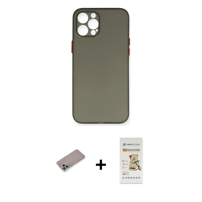 MARSİLYAN™- iPhone 12 Pro Max Kılıf Yadigar Yansıma Serisi - Siyah Mat Seramik Nano Ekran Koruyucu + Shine Kamera Lens Koruma Cam - SABE