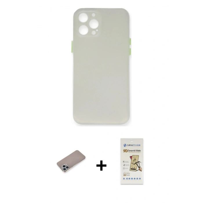 MARSİLYAN™- iPhone 12 Pro Max Kılıf Yadigar Yansıma Serisi - Siyah Mat Seramik Nano Ekran Koruyucu + Shine Kamera Lens Koruma Cam - SABE