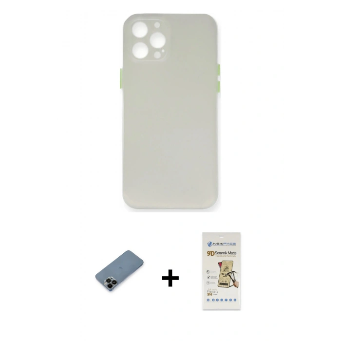 MARSİLYAN™- iPhone 12 Pro Max Kılıf Yadigar Yansıma Serisi - Siyah Mat Seramik Nano Ekran Koruyucu + Shine Kamera Lens Koruma Cam - SH