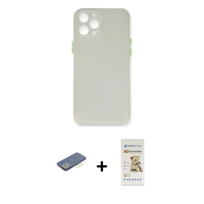 MARSİLYAN™- iPhone 12 Pro Max Kılıf Yadigar Yansıma Serisi - Siyah Mat Seramik Nano Ekran Koruyucu + Renkli Kamera Lens Koruma Cam - YL