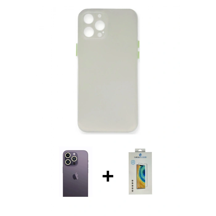 MARSİLYAN™- iPhone 12 Pro Max Kılıf Yadigar Yansıma Serisi - Siyah Polymer Nano Ekran Koruyucu + Neon Fosforlu Kamera Lens - BZ