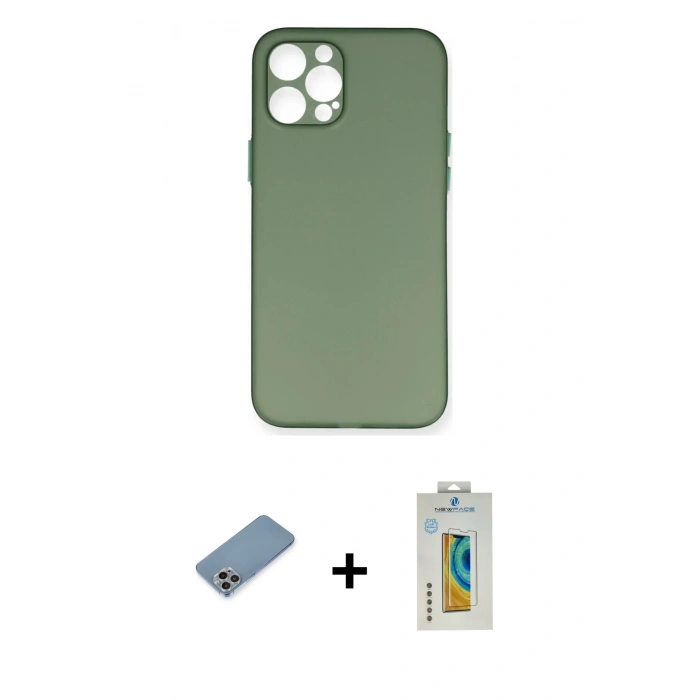 MARSİLYAN™- iPhone 12 Pro Max Kılıf Yadigar Yansıma Serisi - Siyah Polymer Nano Ekran Koruyucu + Shine Kamera Lens Koruma Cam - GI