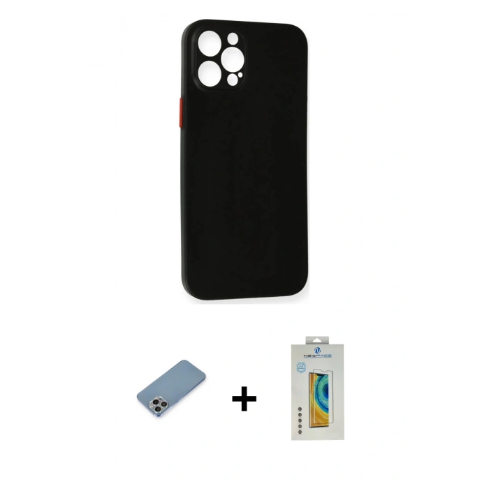 MARSİLYAN™- iPhone 12 Pro Max Kılıf Yadigar Yansıma Serisi - Siyah Polymer Nano Ekran Koruyucu + Shine Kamera Lens Koruma Cam - GI