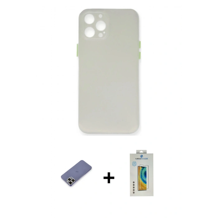 MARSİLYAN™- iPhone 12 Pro Max Kılıf Yadigar Yansıma Serisi - Siyah Polymer Nano Ekran Koruyucu + Gold Metal Kamera Lens Koruma Cam