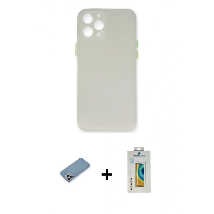 MARSİLYAN™- iPhone 12 Pro Max Kılıf Yadigar Yansıma Serisi - Siyah Polymer Nano Ekran Koruyucu + Gümüş Shine Kamera Lens Koruma Cam