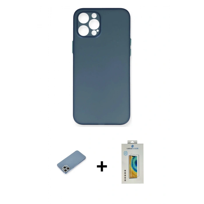 MARSİLYAN™- iPhone 12 Pro Max Kılıf Yadigar Yansıma Serisi - Siyah Polymer Nano Ekran Koruyucu + Gümüş Shine Kamera Lens Koruma Cam