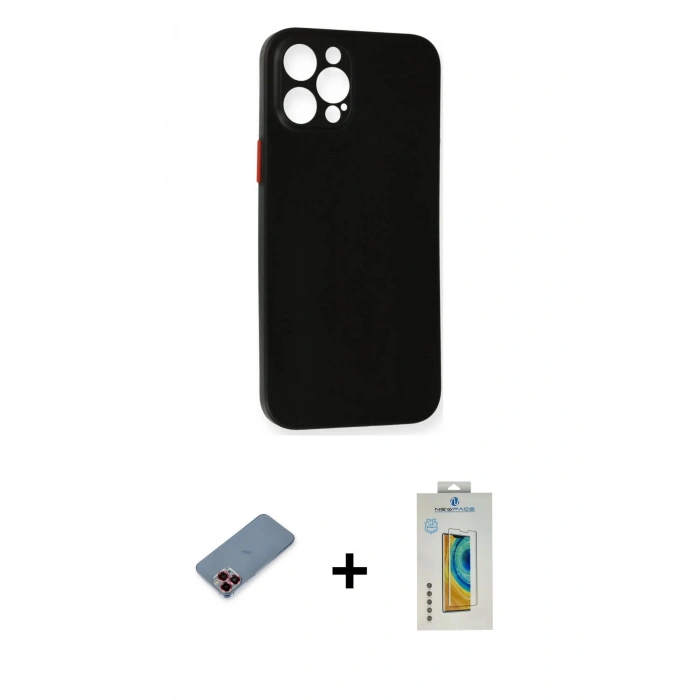 MARSİLYAN™- iPhone 12 Pro Max Kılıf Yadigar Yansıma Serisi - Siyah Polymer Nano Ekran Koruyucu + Metal Kamera Lens Koruma Cam - KI