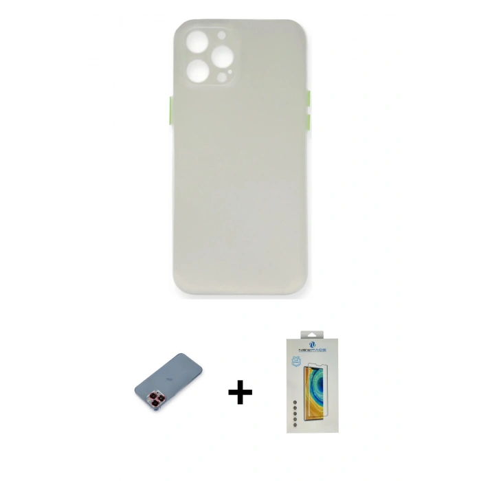 MARSİLYAN™- iPhone 12 Pro Max Kılıf Yadigar Yansıma Serisi - Siyah Polymer Nano Ekran Koruyucu + Metal Kamera Lens Koruma Cam - KI