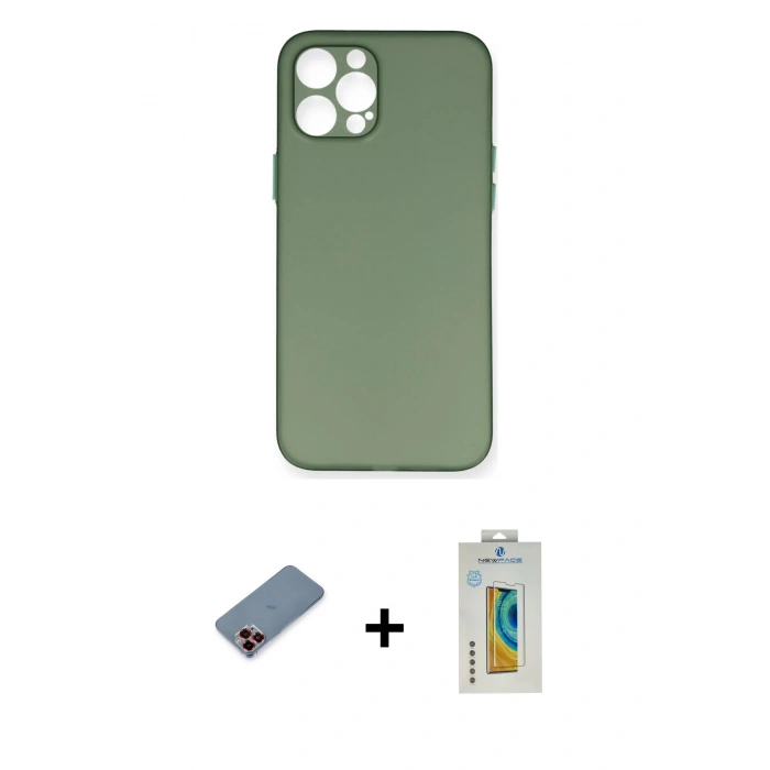 MARSİLYAN™- iPhone 12 Pro Max Kılıf Yadigar Yansıma Serisi - Siyah Polymer Nano Ekran Koruyucu + Metal Kamera Lens Koruma Cam - KI