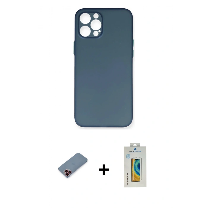 MARSİLYAN™- iPhone 12 Pro Max Kılıf Yadigar Yansıma Serisi - Siyah Polymer Nano Ekran Koruyucu + Metal Kamera Lens Koruma Cam - KI