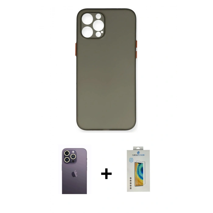 MARSİLYAN™- iPhone 12 Pro Max Kılıf Yadigar Yansıma Serisi - Siyah Polymer Nano Ekran Koruyucu + Neon Fosforlu Kamera Lens - BZ