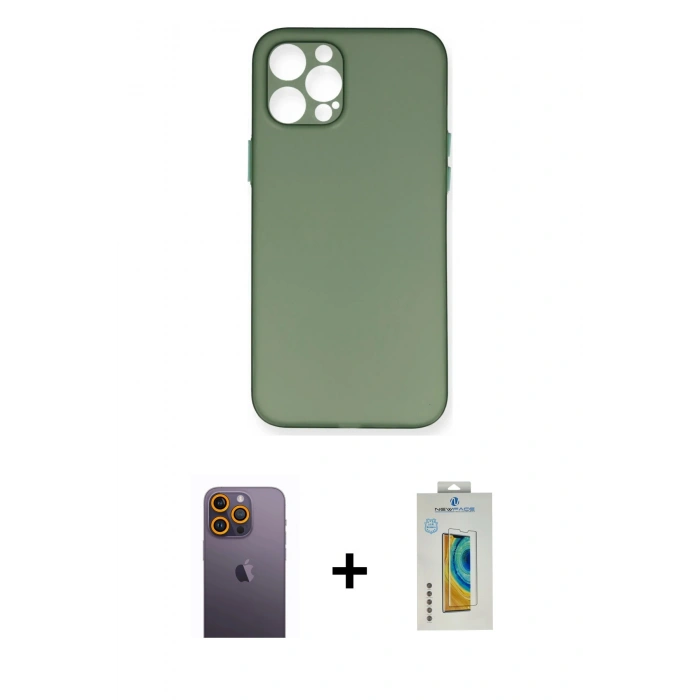 MARSİLYAN™- iPhone 12 Pro Max Kılıf Yadigar Yansıma Serisi - Siyah Polymer Nano Ekran Koruyucu + Neon Fosforlu Kamera Lens - SI