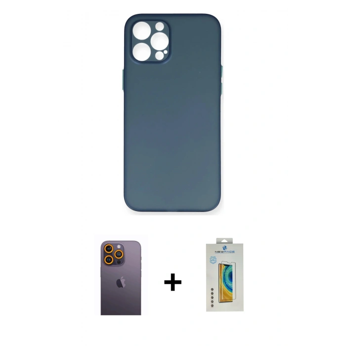 MARSİLYAN™- iPhone 12 Pro Max Kılıf Yadigar Yansıma Serisi - Siyah Polymer Nano Ekran Koruyucu + Neon Fosforlu Kamera Lens - SI