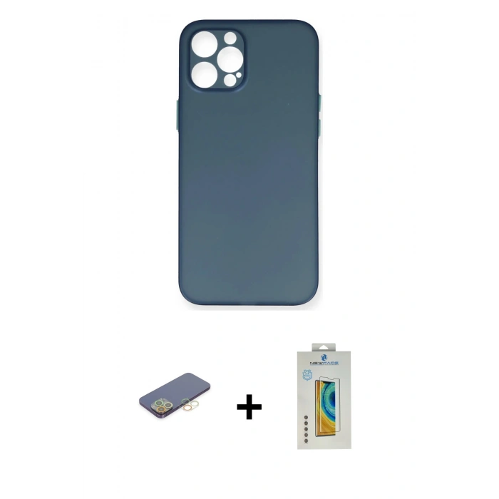 MARSİLYAN™- iPhone 12 Pro Max Kılıf Yadigar Yansıma Serisi - Siyah Polymer Nano Ekran Koruyucu + Renkli Kamera Lens Koruma Cam - SI