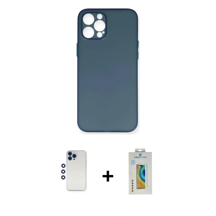 MARSİLYAN™- iPhone 12 Pro Max Kılıf Yadigar Yansıma Serisi - Siyah Polymer Nano Ekran Koruyucu + Shine Kamera Lens - LT