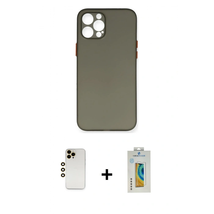 MARSİLYAN™- iPhone 12 Pro Max Kılıf Yadigar Yansıma Serisi - Siyah Polymer Nano Ekran Koruyucu + Shine Kamera Lens - GD