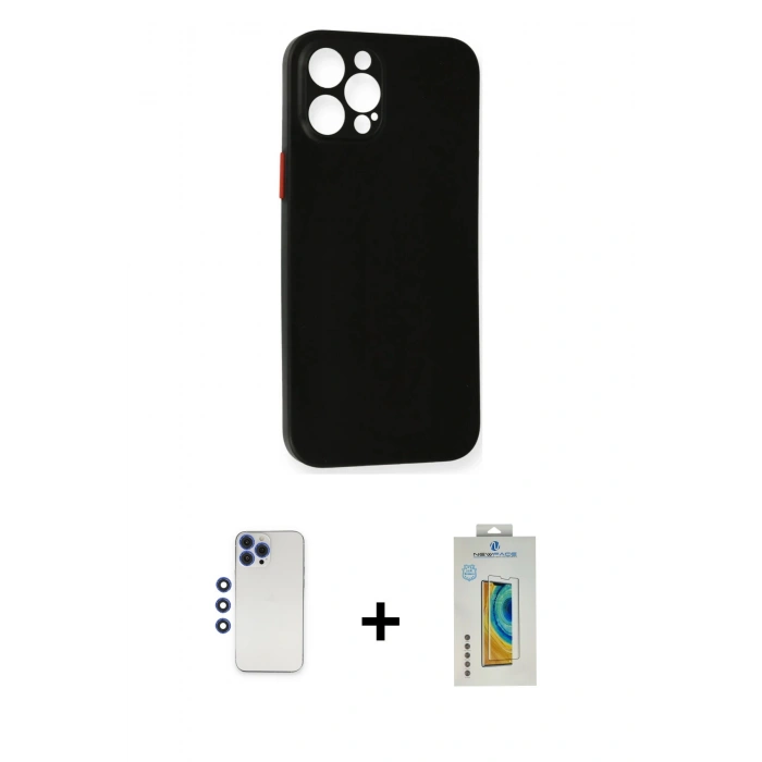 MARSİLYAN™- iPhone 12 Pro Max Kılıf Yadigar Yansıma Serisi - Siyah Polymer Nano Ekran Koruyucu + Shine Kamera Lens - LT