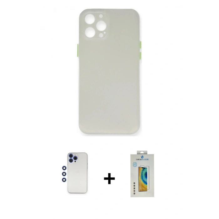 MARSİLYAN™- iPhone 12 Pro Max Kılıf Yadigar Yansıma Serisi - Siyah Polymer Nano Ekran Koruyucu + Shine Kamera Lens - LT