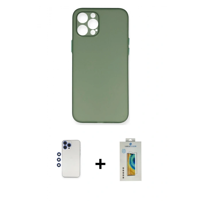 MARSİLYAN™- iPhone 12 Pro Max Kılıf Yadigar Yansıma Serisi - Siyah Polymer Nano Ekran Koruyucu + Shine Kamera Lens - LT