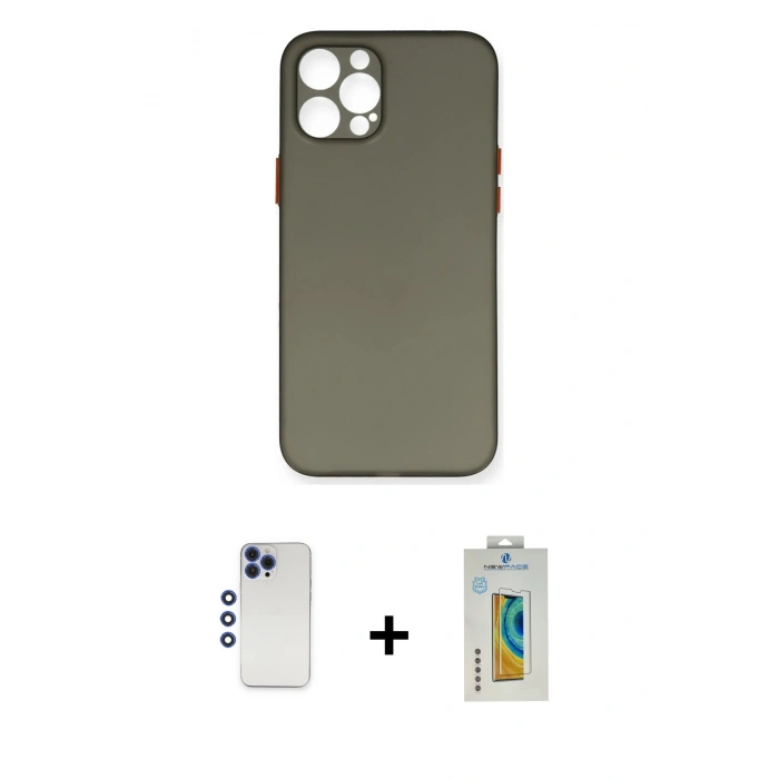 MARSİLYAN™- iPhone 12 Pro Max Kılıf Yadigar Yansıma Serisi - Siyah Polymer Nano Ekran Koruyucu + Shine Kamera Lens - LT