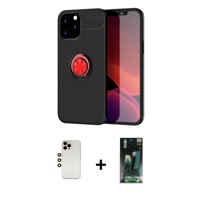 MARSİLYAN™- iPhone 12 Pro Max Kılıf Yankı Form Prime - Şeffaf 360 Full Body Arka Koruyucu + Gold Shine Kamera Lens