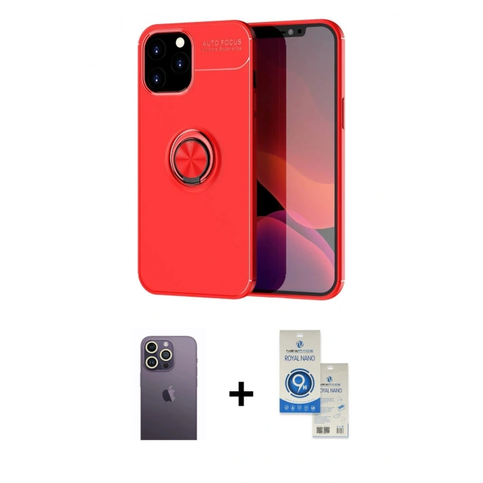 MARSİLYAN™- iPhone 12 Pro Max Kılıf Yankı Form Prime - Şeffaf Royal Nano Ekran Koruyucu + Neon Fosforlu Kamera Lens - BZ