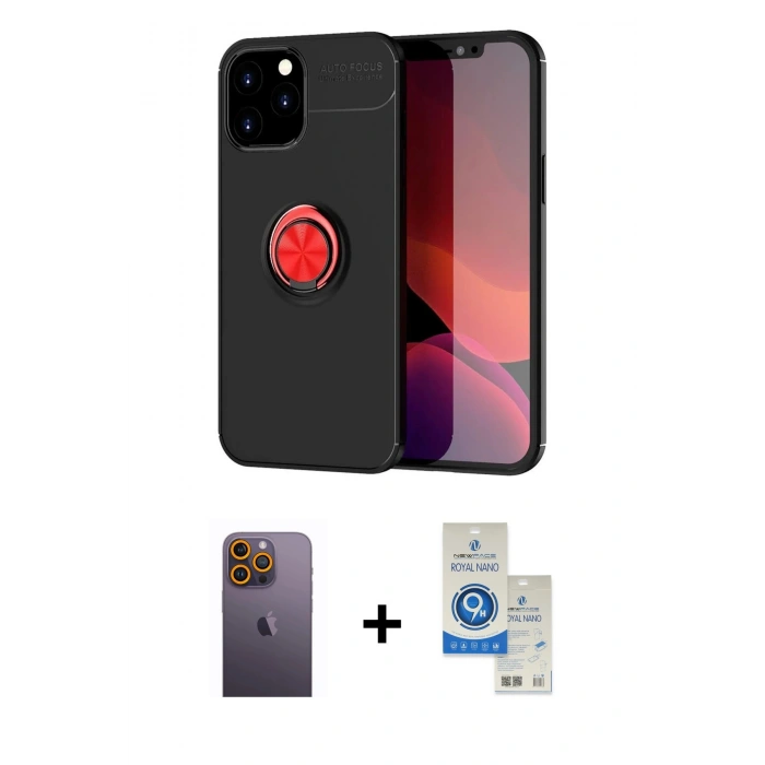 MARSİLYAN™- iPhone 12 Pro Max Kılıf Yankı Form Prime - Şeffaf Royal Nano Ekran Koruyucu + Sarı Neon Fosforlu Kamera Lens