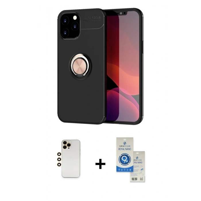 MARSİLYAN™- iPhone 12 Pro Max Kılıf Yankı Form Prime - Şeffaf Royal Nano Ekran Koruyucu + Shine Kamera Lens - GD
