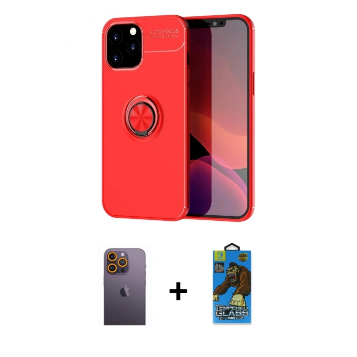 MARSİLYAN™- iPhone 12 Pro Max Kılıf Yankı Form Prime - Siyah 18D Cam Ekran Koruyucu + Neon Fosforlu Kamera Lens - SI