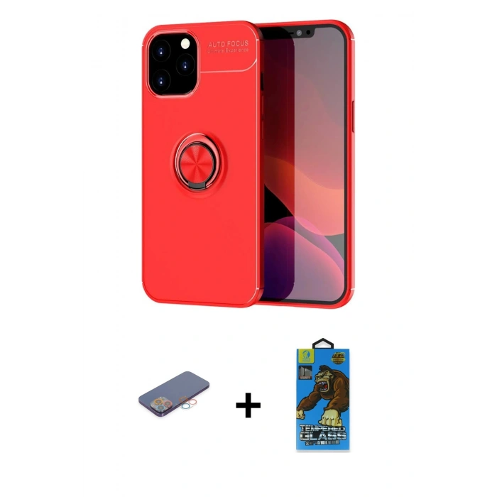 MARSİLYAN™- iPhone 12 Pro Max Kılıf Yankı Form Prime - Siyah 18D Cam Ekran Koruyucu + Renkli Kamera Lens Koruma Cam - PE