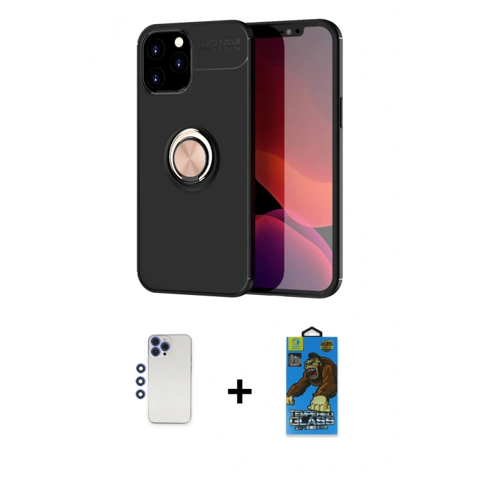 MARSİLYAN™- iPhone 12 Pro Max Kılıf Yankı Form Prime - Siyah 18D Cam Ekran Koruyucu + Shine Kamera Lens - LT