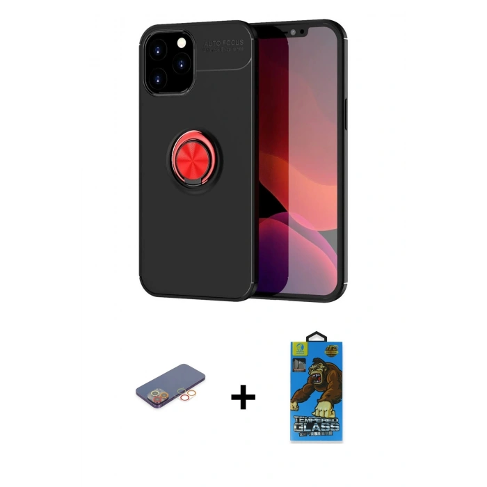 MARSİLYAN™- iPhone 12 Pro Max Kılıf Yankı Form Prime - Siyah 18D Cam Ekran Koruyucu + Renkli Kamera Lens Koruma Cam - TU