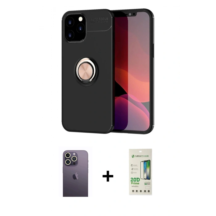 MARSİLYAN™- iPhone 12 Pro Max Kılıf Yankı Form Prime - Siyah 20D Premium Cam Ekran Koruyucu + Neon Fosforlu Kamera Lens - BZ