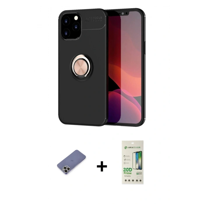 MARSİLYAN™- iPhone 12 Pro Max Kılıf Yankı Form Prime - Siyah 20D Premium Cam Ekran Koruyucu + Metal Kamera Lens Koruma Cam - GD