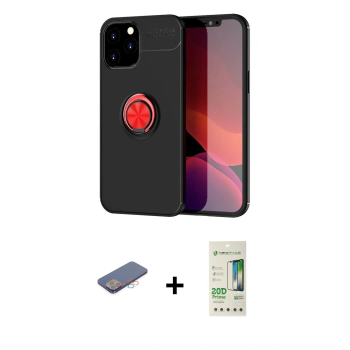 MARSİLYAN™- iPhone 12 Pro Max Kılıf Yankı Form Prime - Siyah 20D Premium Cam Ekran Koruyucu + Renkli Kamera Lens Koruma Cam - PE