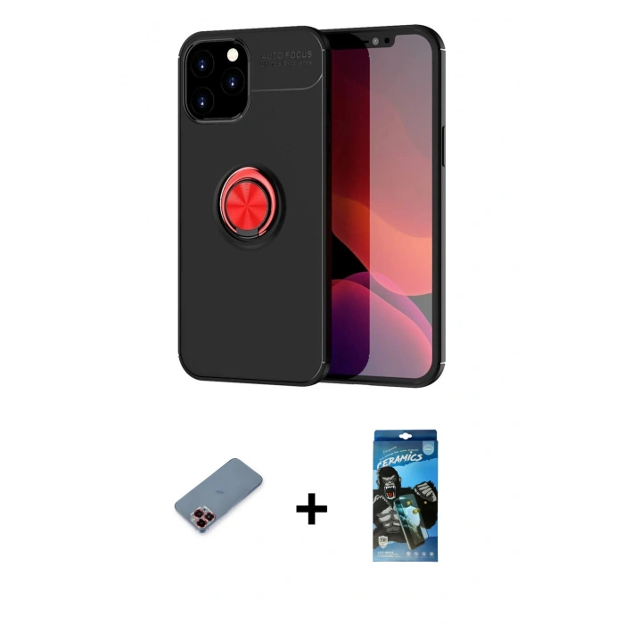 MARSİLYAN™- iPhone 12 Pro Max Kılıf Yankı Form Prime - Siyah 34D Izgaralı Cam + Metal Kamera Lens Koruma Cam - KI