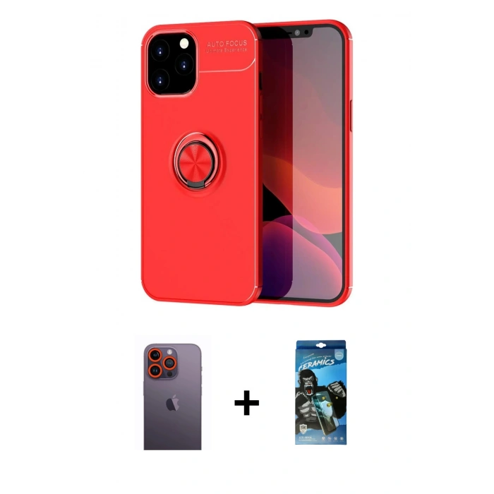 MARSİLYAN™- iPhone 12 Pro Max Kılıf Yankı Form Prime - Siyah 34D Izgaralı Cam + Neon Fosforlu Kamera Lens - TU