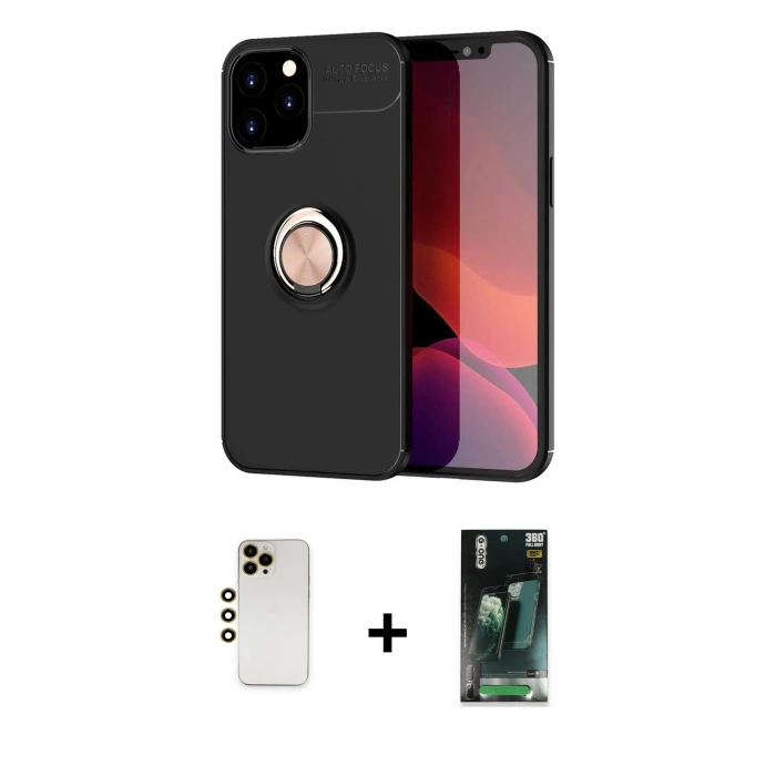 MARSİLYAN™- iPhone 12 Pro Max Kılıf Yankı Form Prime - Siyah 360 Mat Full Body Arka Koruyucu + Shine Kamera Lens - GD