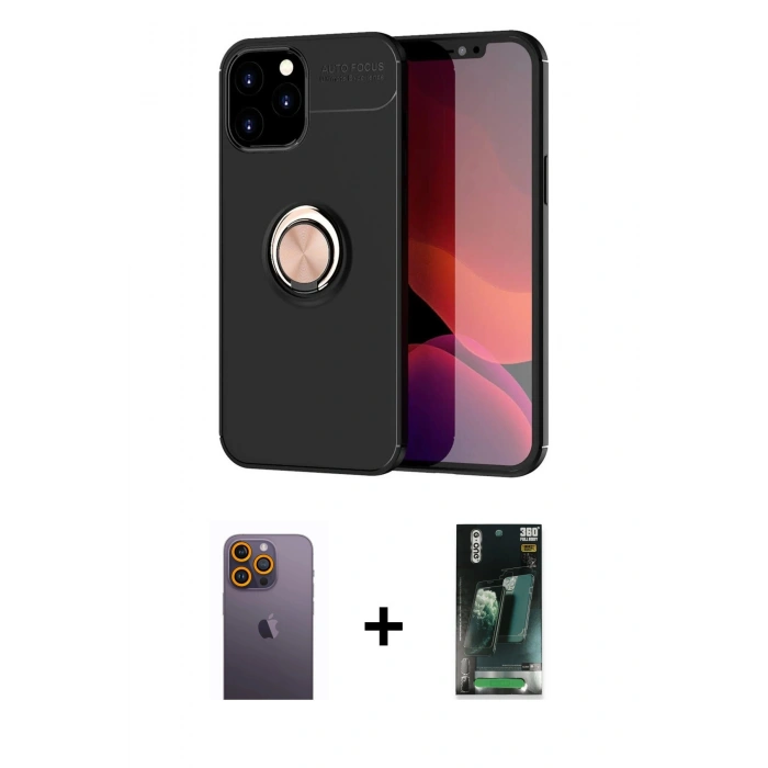 MARSİLYAN™- iPhone 12 Pro Max Kılıf Yankı Form Prime - Siyah 360 Mat Full Body Arka Koruyucu + Neon Fosforlu Kamera Lens - SI