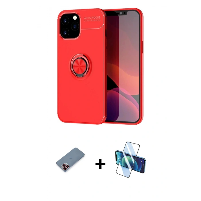 MARSİLYAN™- iPhone 12 Pro Max Kılıf Yankı Form Prime - Siyah 3D Antistatik Cam Ekran Koruyucu + Metal Kamera Lens Koruma Cam - KI