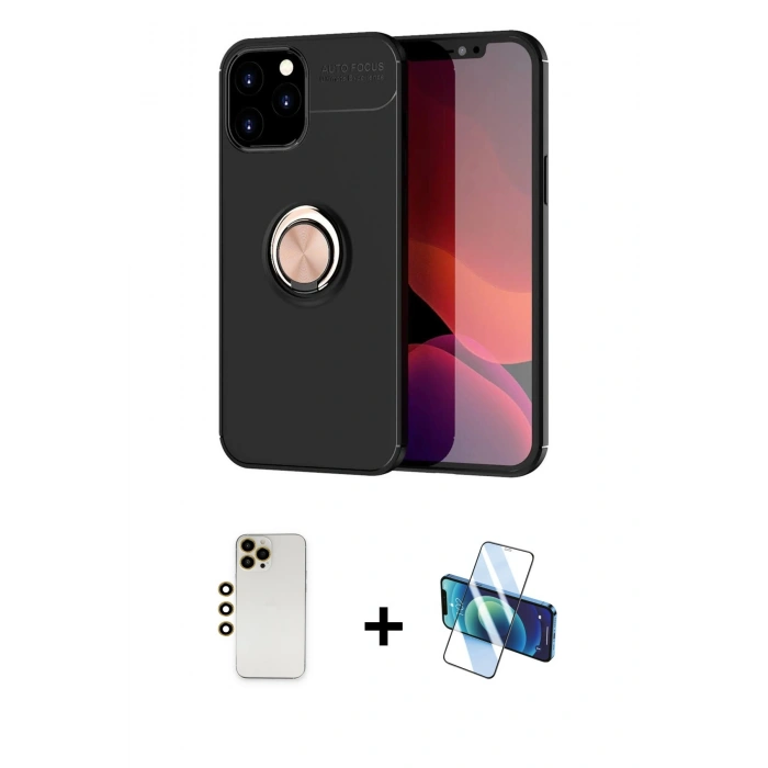 MARSİLYAN™- iPhone 12 Pro Max Kılıf Yankı Form Prime - Siyah 3D Antistatik Cam Ekran Koruyucu + Shine Kamera Lens - GD