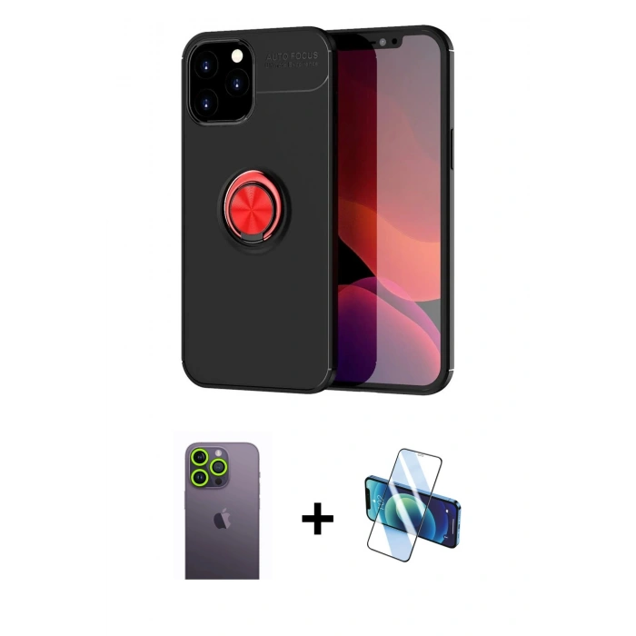 MARSİLYAN™- iPhone 12 Pro Max Kılıf Yankı Form Prime - Siyah 3D Antistatik Cam Ekran Koruyucu + Yeşil Neon Fosforlu Kamera Lens
