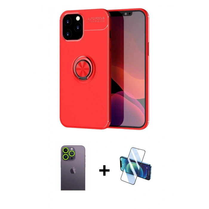 MARSİLYAN™- iPhone 12 Pro Max Kılıf Yankı Form Prime - Siyah 3D Antistatik Cam Ekran Koruyucu + Yeşil Neon Fosforlu Kamera Lens