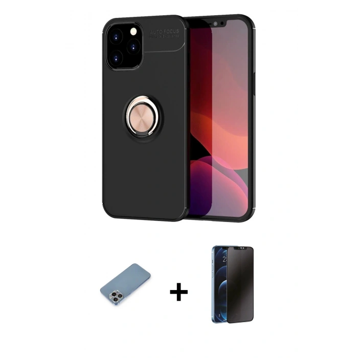 MARSİLYAN™- iPhone 12 Pro Max Kılıf Yankı Form Prime - Siyah 3D Antistatik Hayalet Cam Ekran Koruyucu + Shine Kamera Lens Koruma Cam - GI